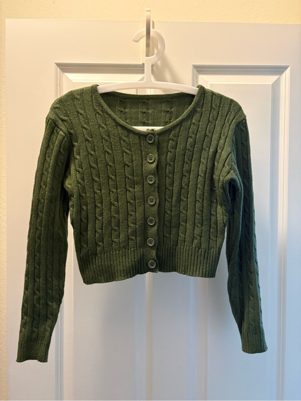 Green Cable Knit Button-Front Women's Sweater Top